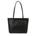 Minimalist black faux leather tote bag with pebble grain finish and fashion engraving - Black without Pendant