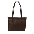 Dark brown faux leather tote bag with vintage texture and FASHION embossed detail - Coffee without Pendant