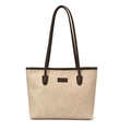 Minimalist cream and brown contrast tote bag with premium leather texture and fashion tag - Rice White (No Pendant)
