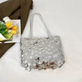 Chic silver sequin tote bag for women with large reflective scales and slim shoulder strap - Silver No Pendant