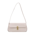 Borsa a spalla rosa con trama a coccodrillo, chiusura in metallo dorato e moda - Bianco