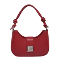 Chic red half-moon leather handbag with knotted shoulder strap and silver metal buckle - Red