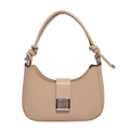 Beige crescent hobo shoulder bag with decorative knots and square silver buckle detail - Khaki
