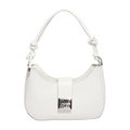 White hobo shoulder bag with decorative knotted strap and silver metallic buckle - White