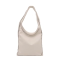 Schicke weiße Hobo-Schultertasche mit silbernen Nieten im minimalistischen Retro-Stil - Weiß