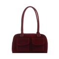 Retro burgundy suede baseball handbag with double front pockets and long shoulder straps - Red