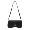 Bolso de hombro negro minimalista con cierre ovalado dorado y base curva moderna - Negro