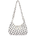 White corduroy underarm bag with black bow print and adjustable silver buckle strap - Black Bow