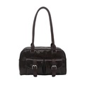 Sac à épaule en cuir verni marron foncé avec deux poches décoratives à l'avant - Marron