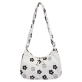 White corduroy hobo bag with daisy floral prints and trendy crescent shape design - Flower Style