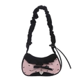 Pink and black sweet-cool style underarm bag with bow embroidery and ruffled details - Style 3