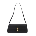 Bolso de hombro minimalista en cuero negro con hebilla redonda de metal dorado - Negro