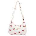 Corduroy strawberry print shoulder bag for women with adjustable strap and zipper - Strawberry Style