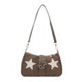 Vintage braune Schultertasche mit weißen Sternen und silberner Schnalle für Damen - Khaki