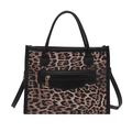 Bolso tote de leopardo a la moda con bolsillo frontal y asas dobles - Caqui