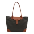 Grote olijfgroene nylon shopper met karamelbruine riemen en versterkte lederen hoeken - Groen