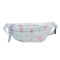 Cute light blue crossbody chest bag with pink rose and bow prints on white background - Blue