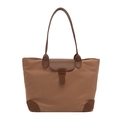 Bruine nylon draagtas met leren handvatten en magnetische klepsluiting voor elke dag - Khaki