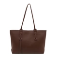 Brown faux leather tote bag with FASHION embossing for large capacity daily commuting - Brown