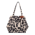Grote tote bag met luipaardprint, voorvak en klinknageldetails voor casual damesmode - Khaki