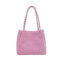 Pink oversized tote bag with quilted texture and woven top handles for women - Pink
