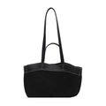 Borsa tote minimalista in pelle nera con cuciture bianche a contrasto e doppio manico - Nero