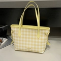 Elegante borsa tote a quadri gialli e bianchi capiente per il pendolarismo in ufficio - Giallo