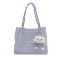 Borsa tote testurizzata lilla con manici spessi intrecciati e ciondolo a nuvola bianca - Blu con ciondolo