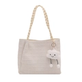 Borsa tote beige a griglia con manici intrecciati e ciondolo a nuvola soffice - Bianco Con Pendente