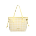 Grande borsa shopper a quadri giallo pallido con coulisse laterale e doppie tracolle lunghe - Giallo