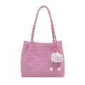 Borsa tote rosa trapuntata con manici in corda spessa e ciondolo a nuvola soffice - Rosa Con Pendente