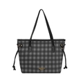 Borsa tote classica a quadri neri e grigi con spalline in pelle e coulisse laterali - Nero