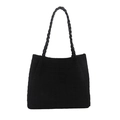 Black large capacity tote bag featuring quilted texture and woven handles - Black