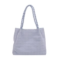 Large capacity tote bag in light purple textured plaid fabric with woven handles - Blue