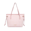 Borsa tote a scacchi rosa e bianca con manici in pelle e coulisse laterali funzionali - Rosa