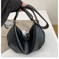 Close-up of black PU leather underarm bag featuring a stylish white faux fur pompom charm - Black without Pendant