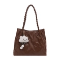 Sac sous le bras minimaliste en similicuir marron café avec charmant nuage en peluche - Avec Pendentif / Marron