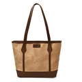 Brown frosted leather tote bag with long handles and vintage minimalist patchwork design - No Pendant / Khaki