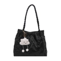 Grand sac cabas noir avec anses tressées et breloque nuage blanc pour usage quotidien - Avec Pendentif / Noir