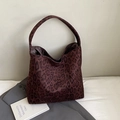 Bolso tote retro con estampado de leopardo en ante, gran bolso de hombro para mujer - Burdeos