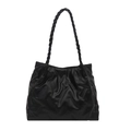 Minimalist black quilted tote bag featuring a glossy finish and thin woven shoulder straps - No Pendant / Black