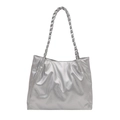 Silver metallic pleated tote bag with woven handles and textured synthetic leather - No Pendant / Silver