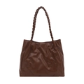 Retro brown large capacity tote bag with woven handles and embossed texture for women - No Pendant / Brown