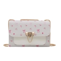 Mini borsa a tracolla chic in pelle crema con motivi floreali e catena dorata - Bianco