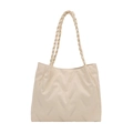 Large beige tote bag with diagonal texture and braided shoulder straps for commute - No Pendant / Off White