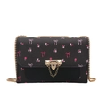 Mini borsa a tracolla nera con stampa floreale rosa e chiusura in metallo dorato - Nero