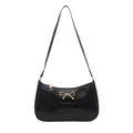 Glossy black PU leather underarm bag featuring a metallic gold bow accent and zip closure - Black