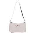 White faux leather hobo shoulder bag featuring a sleek golden metal bow decoration - White