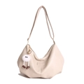 Minimalistische beige PU Hobo Tasche mit Plüschmonster Anhänger und verstellbarem Gurt - Weiß Mit Anhänger