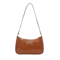 Caramel brown patent leather underarm bag with a golden metal bow and zipper closure - Brown